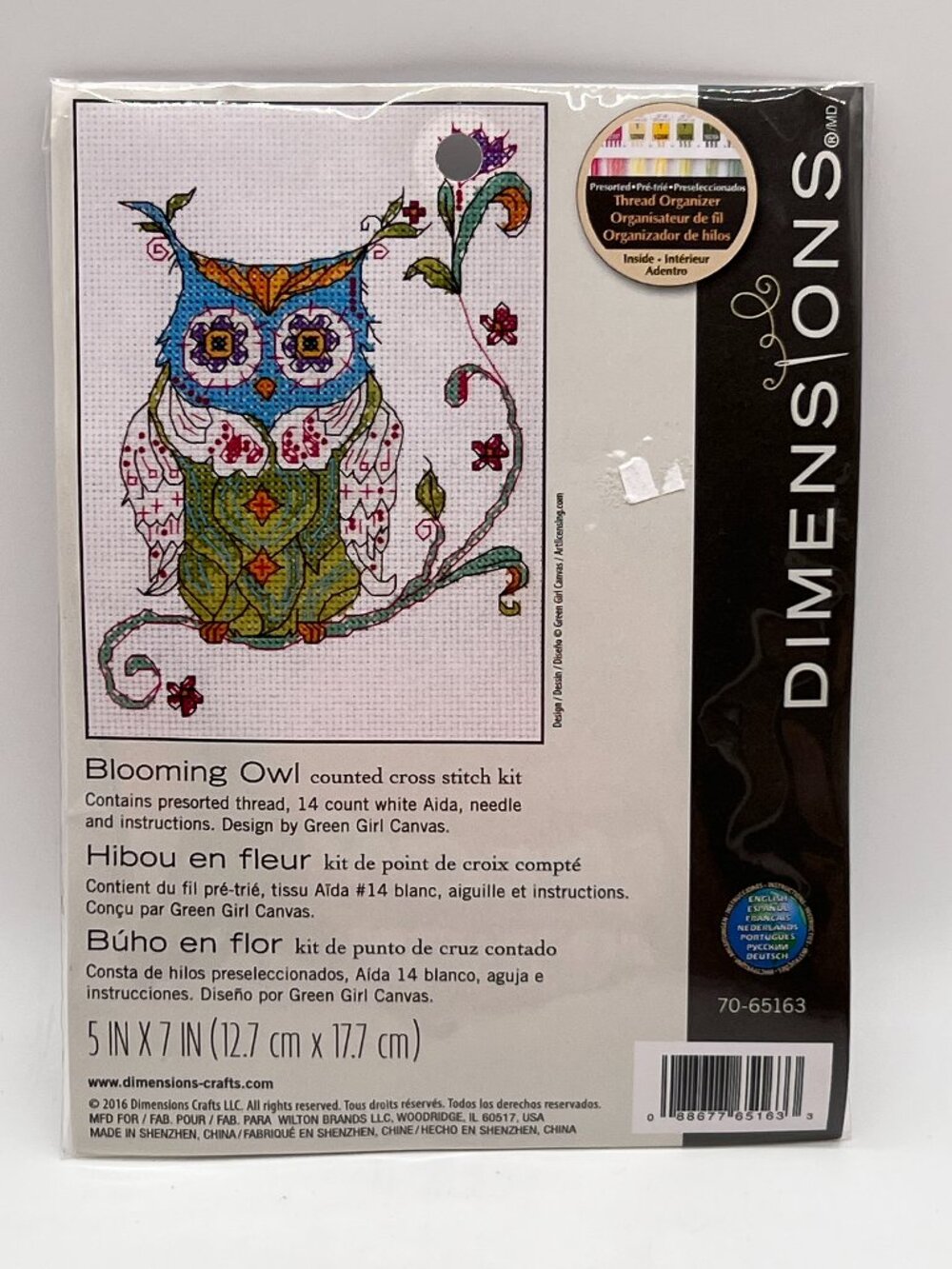 Dimensions Cross Stitch Kit Blooming Owl *NEW* 5 x 7 inches 70-65163 (14 CT)